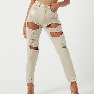 Missguided Sand Extreme ripped riot mom rigid jean